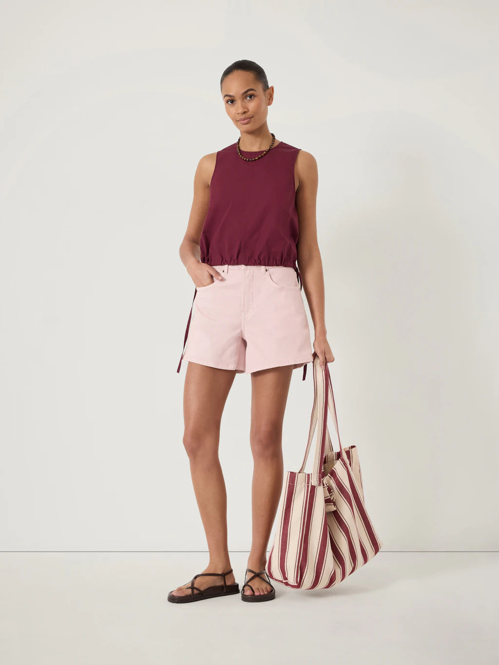 Ione Cotton Shell Top - Maroon Red