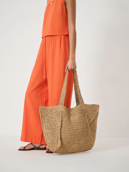 Aster Raffia Panel Tote Bag - Nude