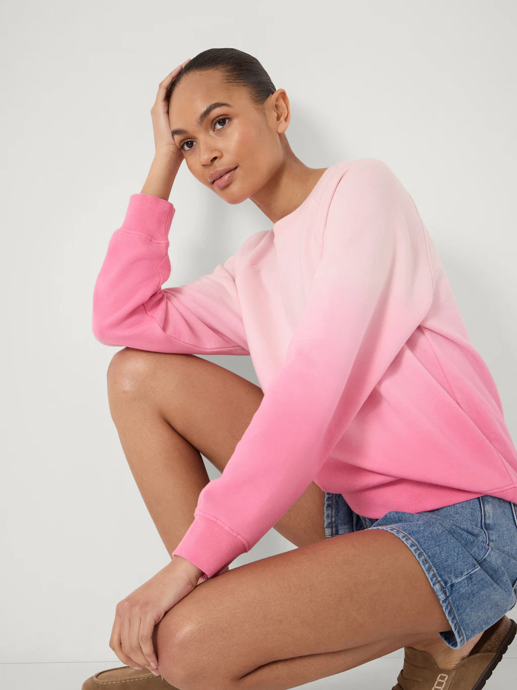 Aven Ombre Cotton Sweatshirt - Azalea Pink