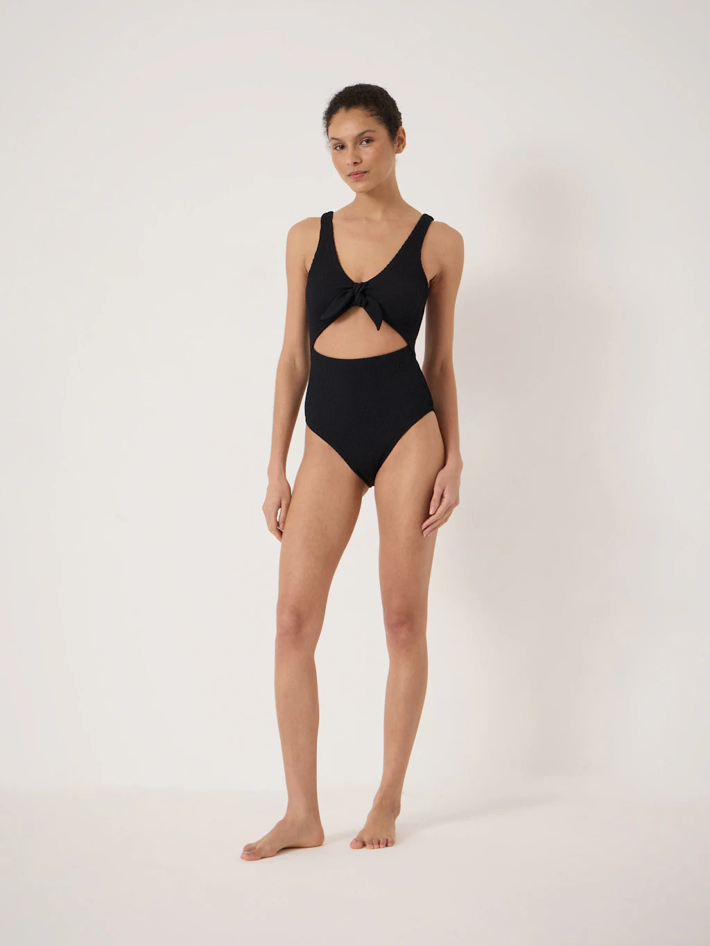 Maren Crinkle Tie Front Swimsuit - Black