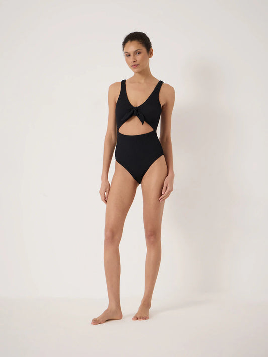 Maren Crinkle Tie Front Swimsuit - Black