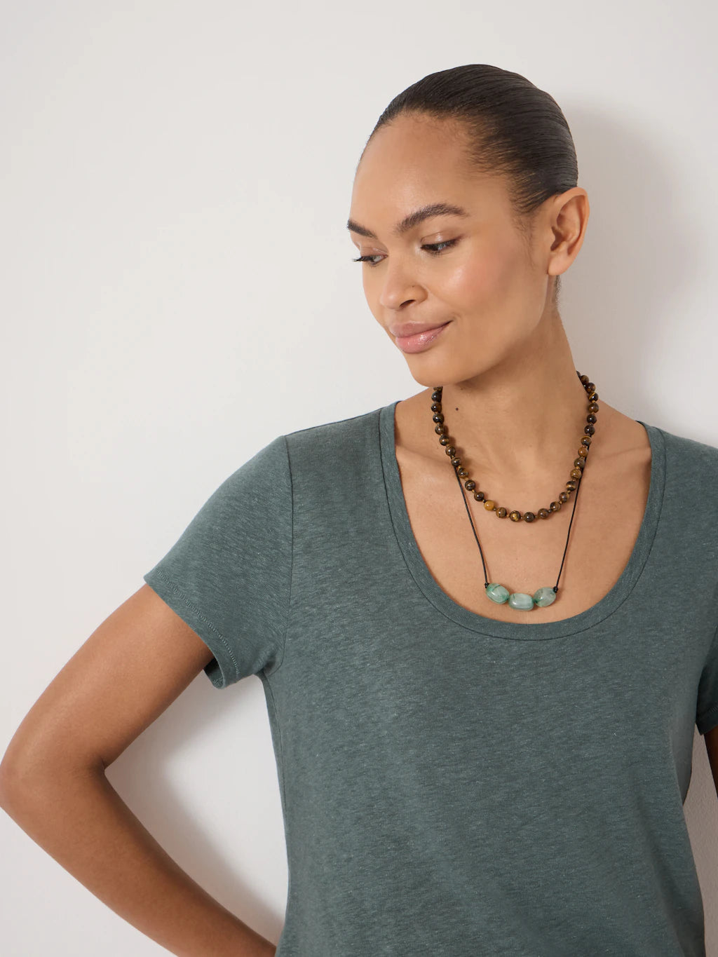 Briar Linen Blend Scoop Neck T-Shirt - Sage Green
