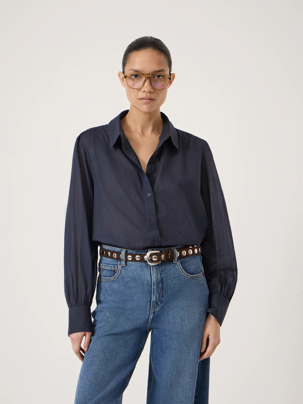 Soft navy voile shirt.