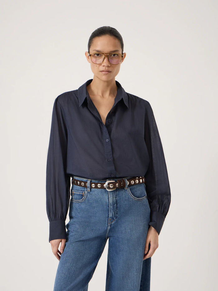 Soft navy voile shirt.