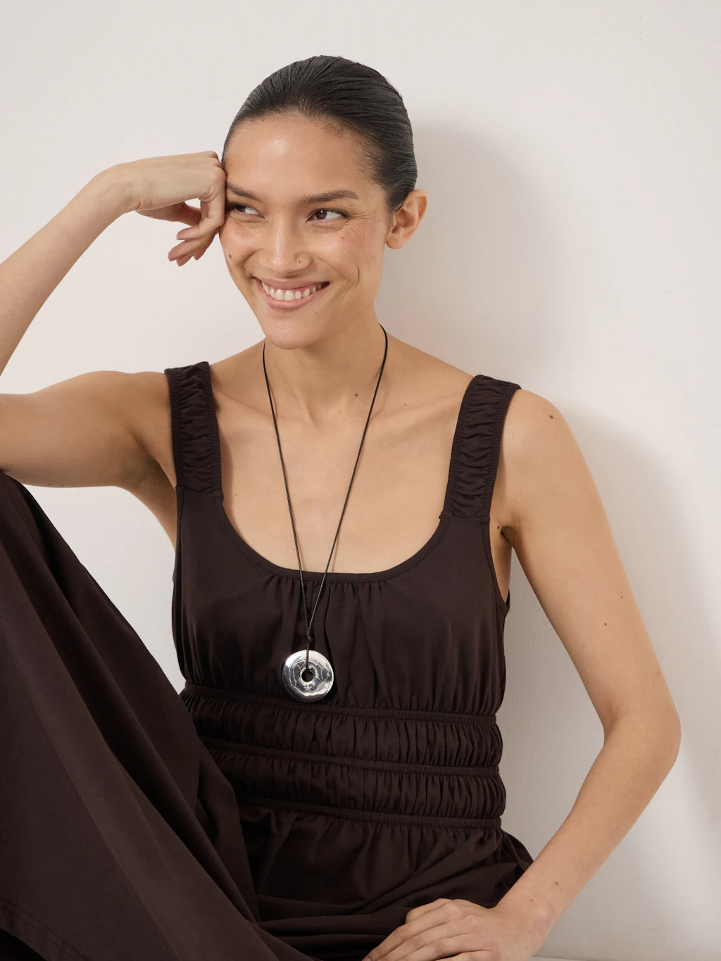 Mirelle Jersey Gathered Strap Maxi Dress - Dark Brown