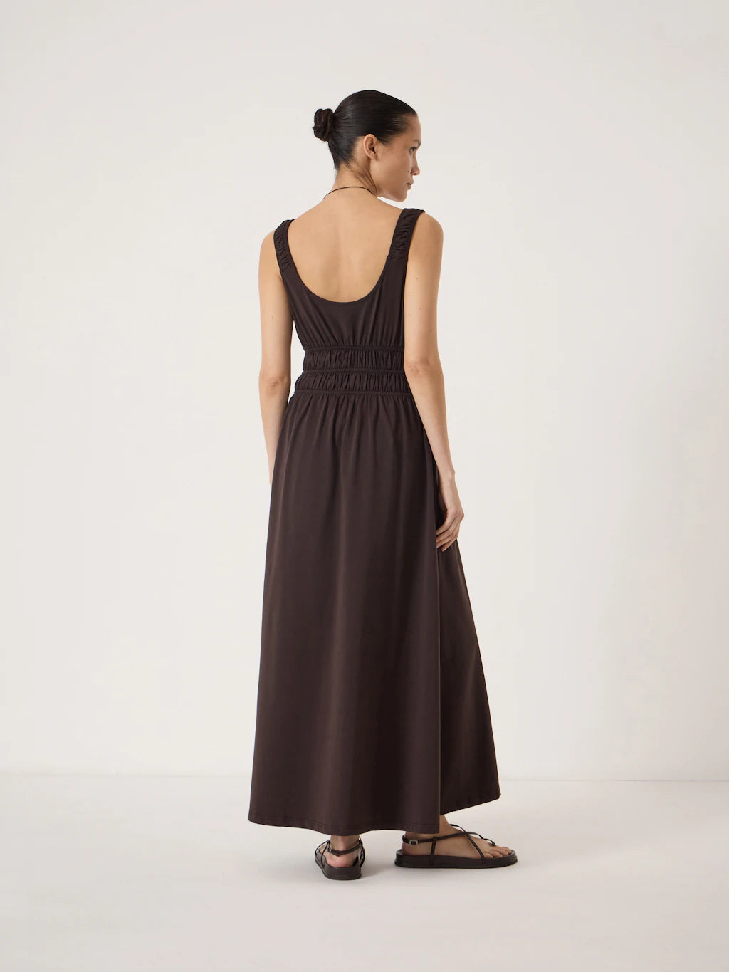 Mirelle Jersey Gathered Strap Maxi Dress - Dark Brown