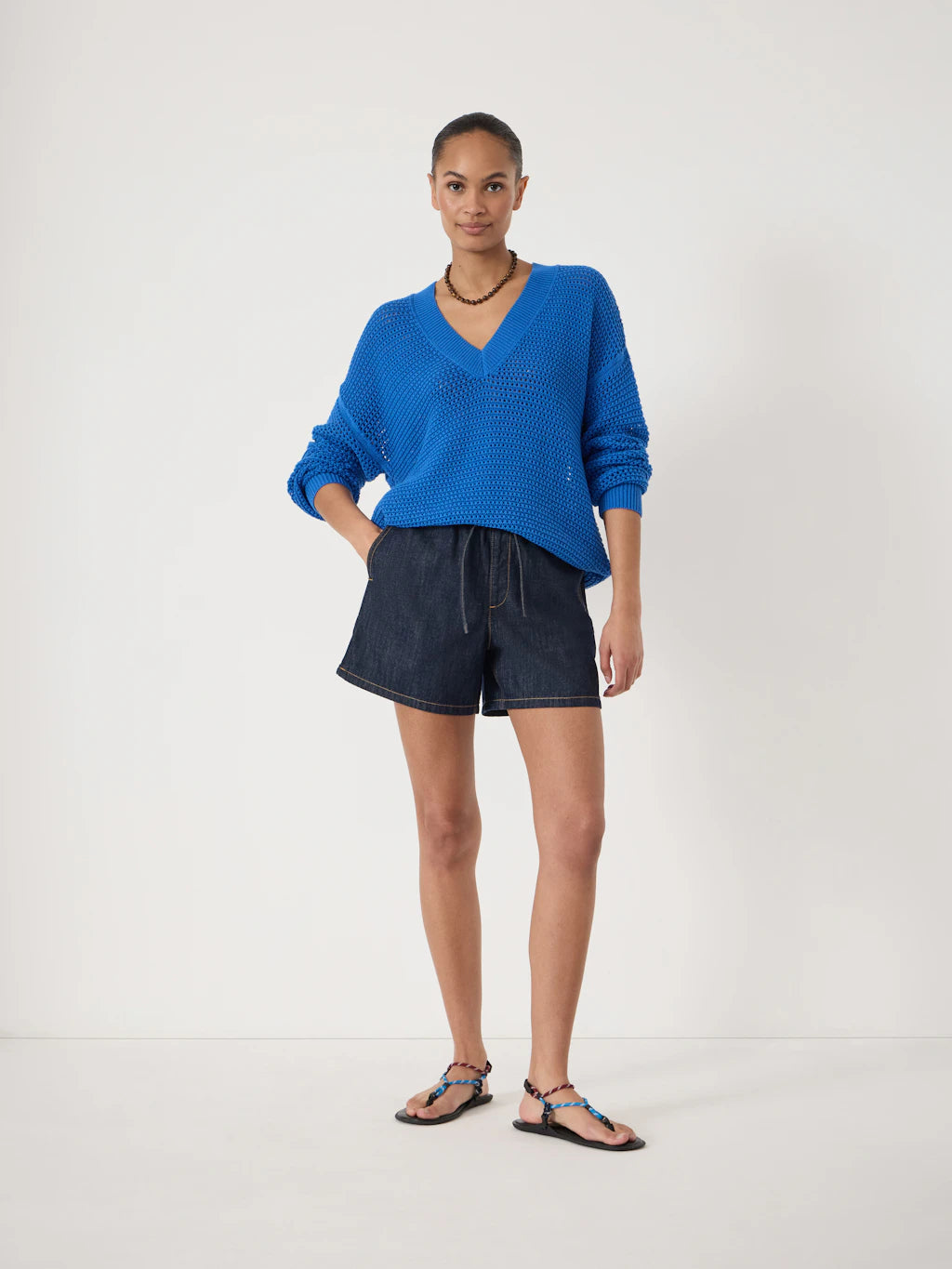 Open Stitch V Neck Jumper - Daphne