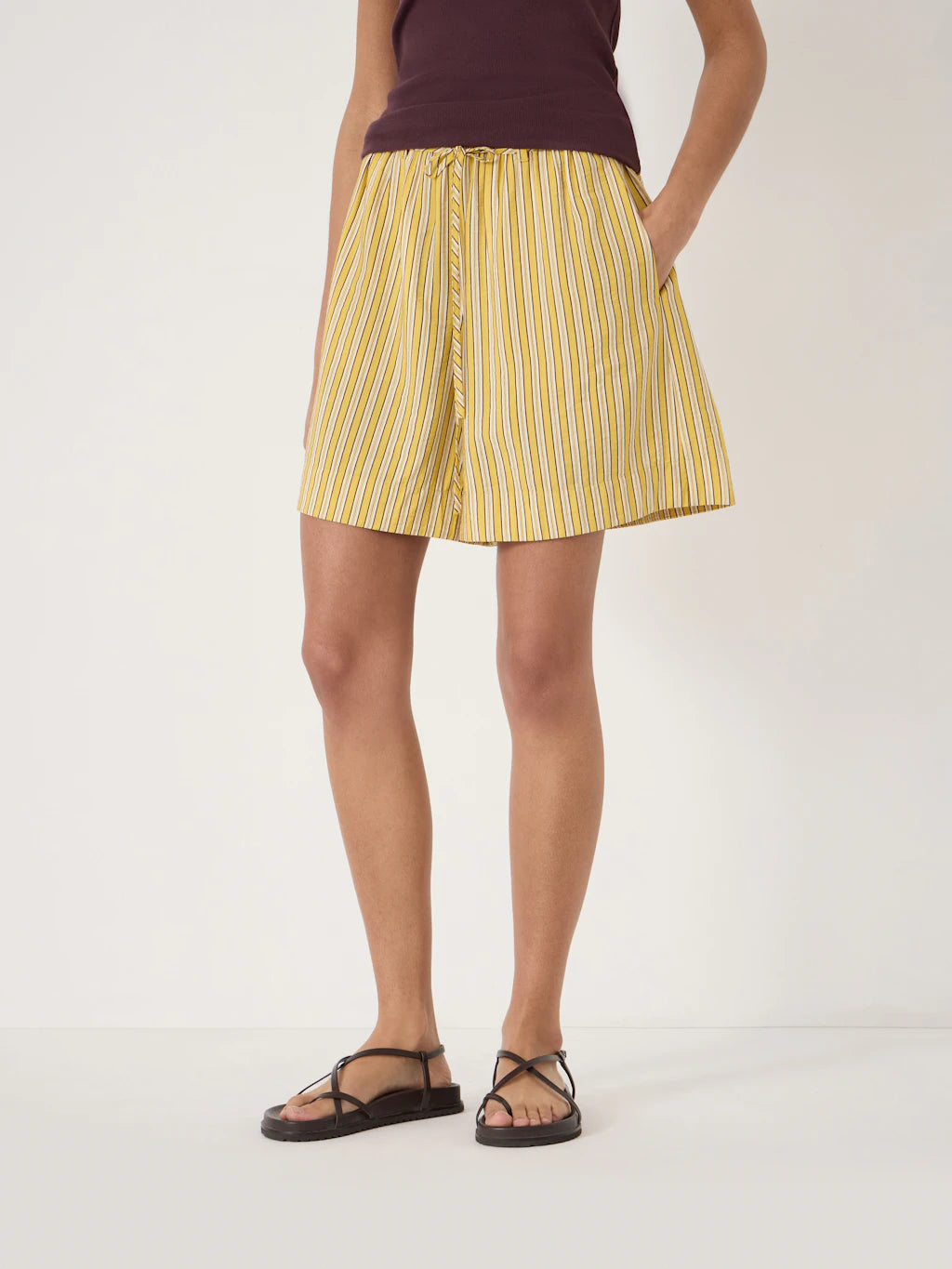 Wendy Stripe Relaxed Wide Shorts - Yellow
