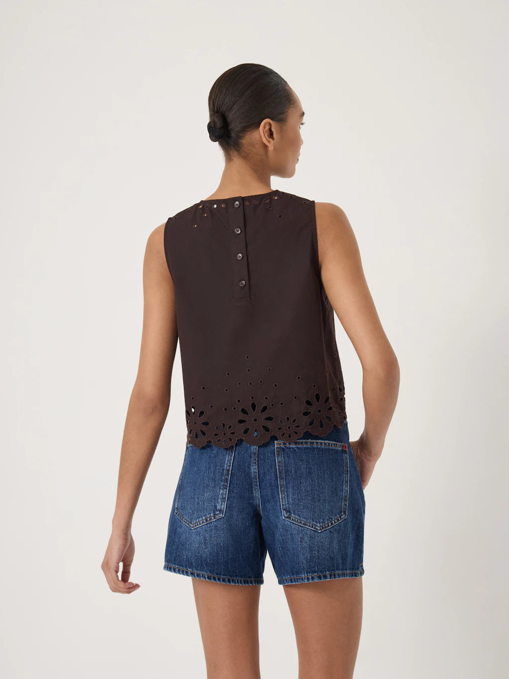 Olenna Cotton Broderie Shell Top - Dark Brown