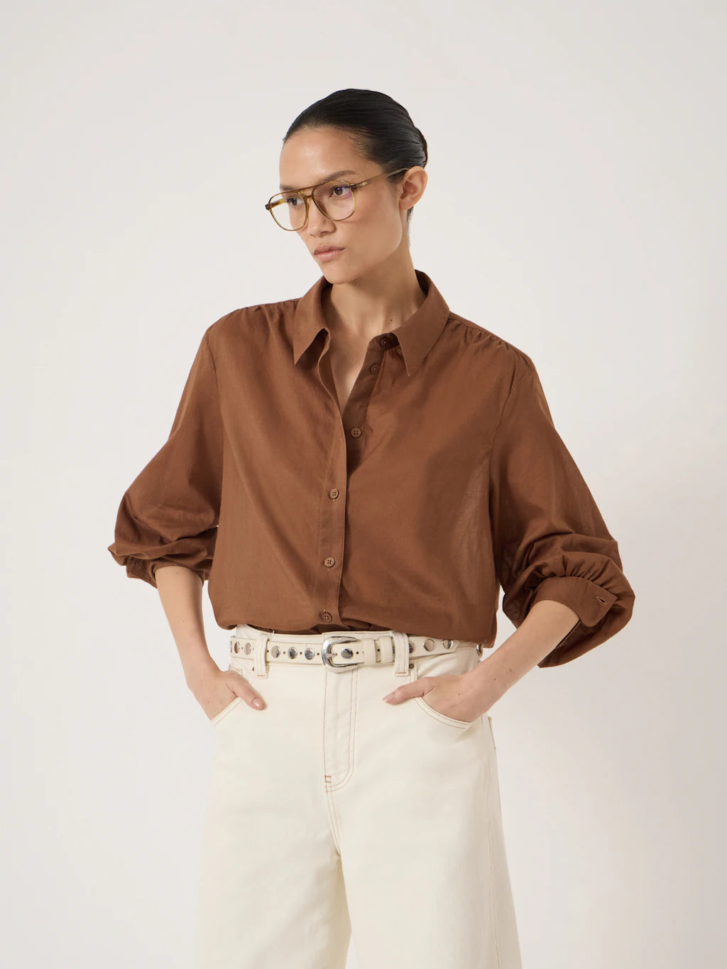 Dakota Cotton Voile Shirt - Cocoa Brown