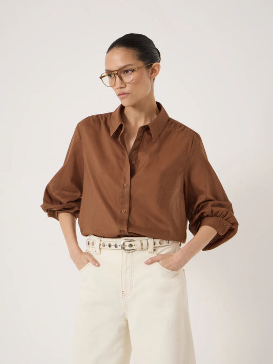 Dakota Cotton Voile Shirt - Cocoa Brown