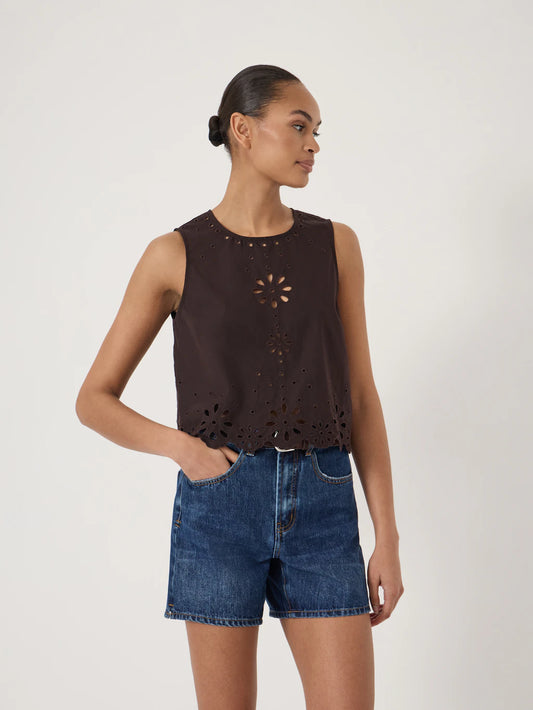 Espresso brown broderie shell top.
