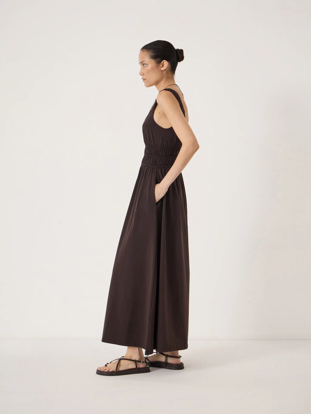 Mirelle Jersey Gathered Strap Maxi Dress - Dark Brown