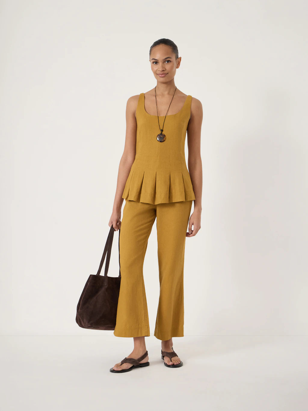 Zendie Linen Blend Waisted Top - Gold Yellow
