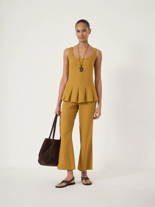 Zendie Linen Blend Waisted Top - Gold Yellow