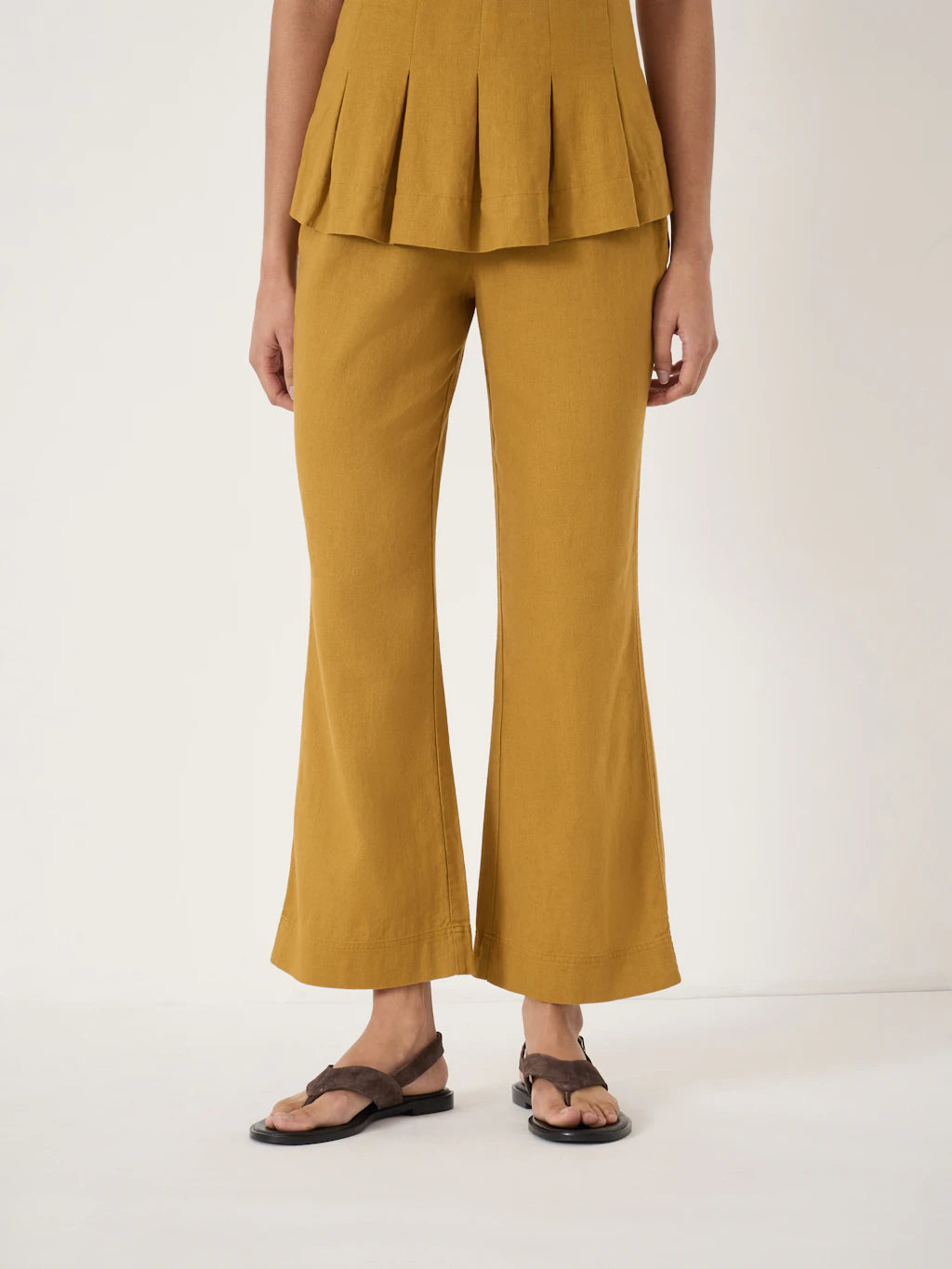 Suki Linen Blend Crop Trousers - Gold Yellow
