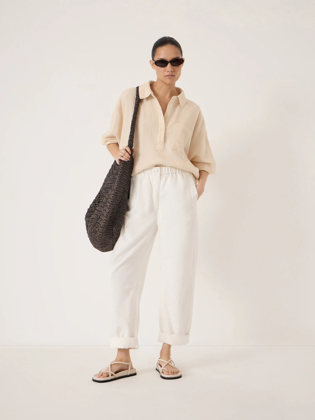 Almond cotton textured shirt.