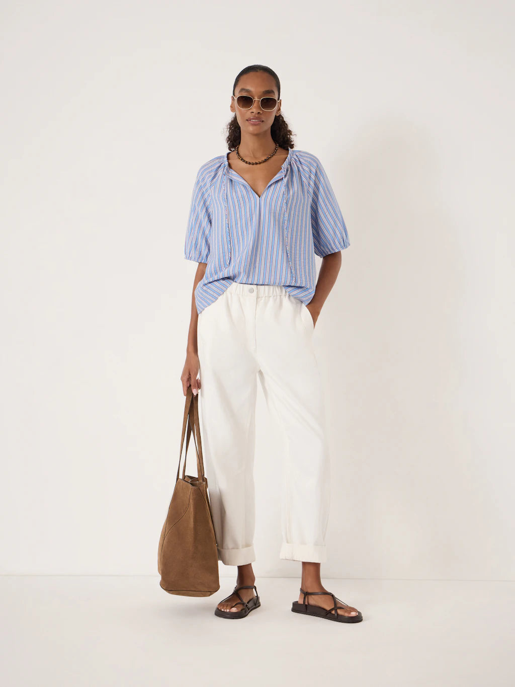 Beatrix Balloon Sleeve Blouse - Stripe Red & Blue