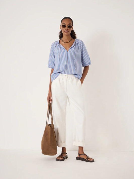 Beatrix Balloon Sleeve Blouse - Stripe Red & Blue