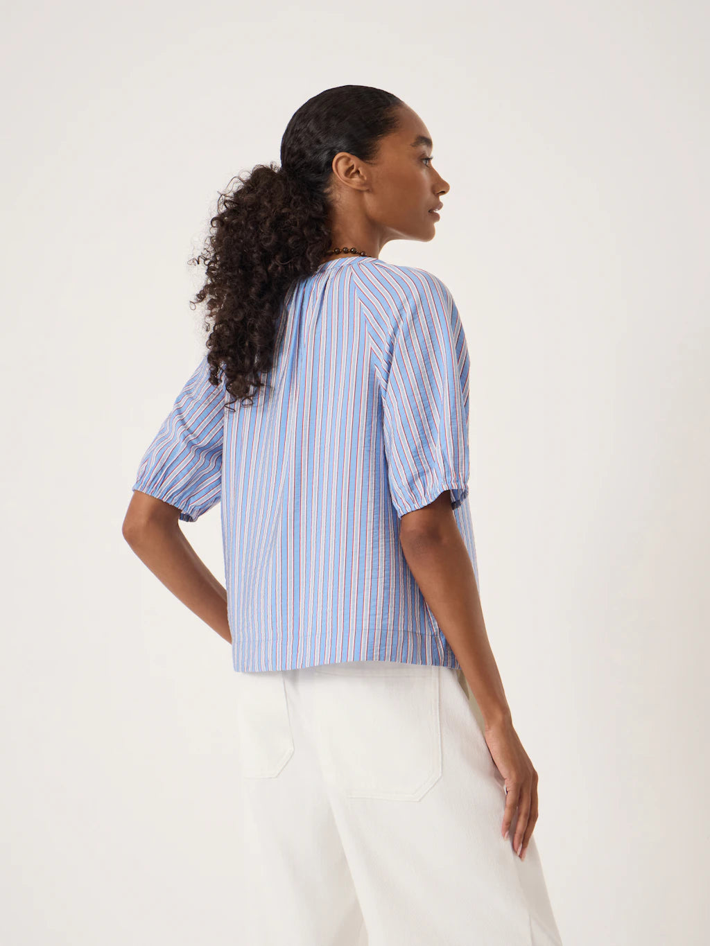 Beatrix Balloon Sleeve Blouse - Stripe Red & Blue