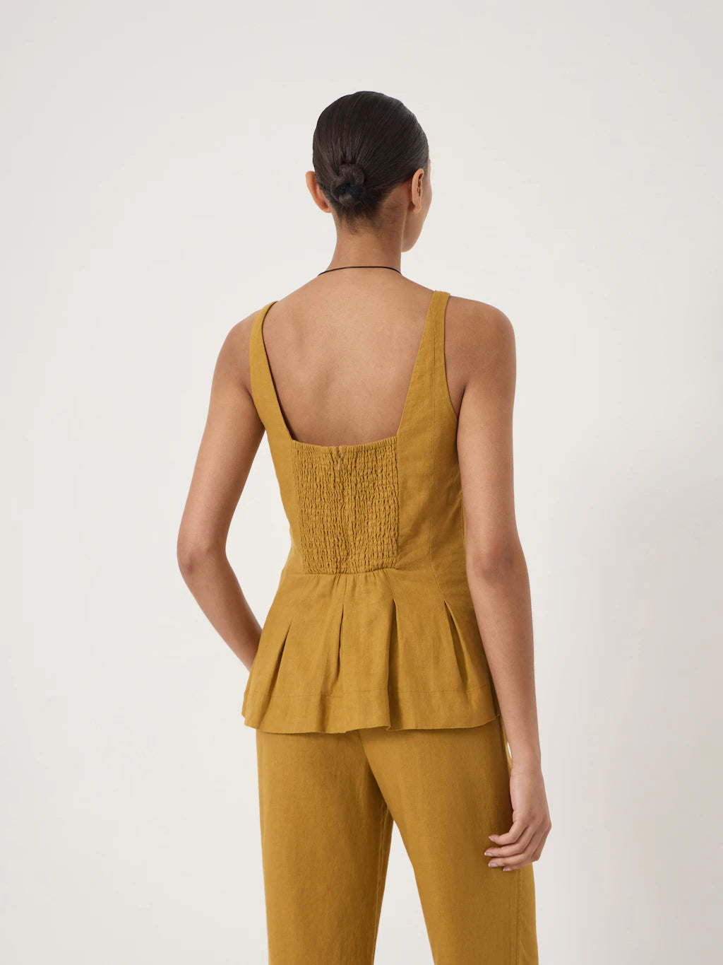 Zendie Linen Blend Waisted Top - Gold Yellow