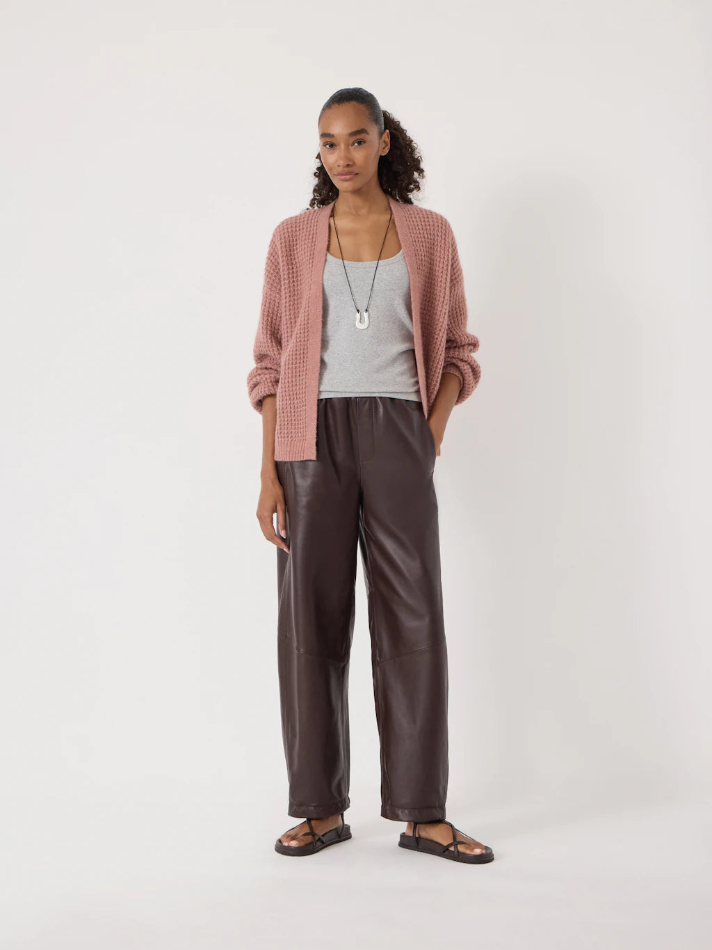 Waffle Stitch Edge to Edge Cardigan - Rosewood Pink