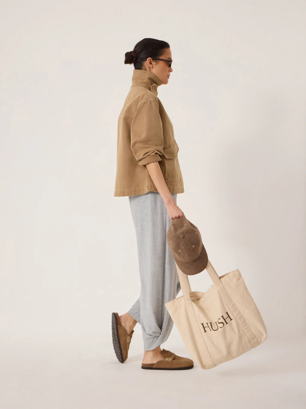 Elara Washed Cotton Funnel Neck Utility Jacket - Stone
