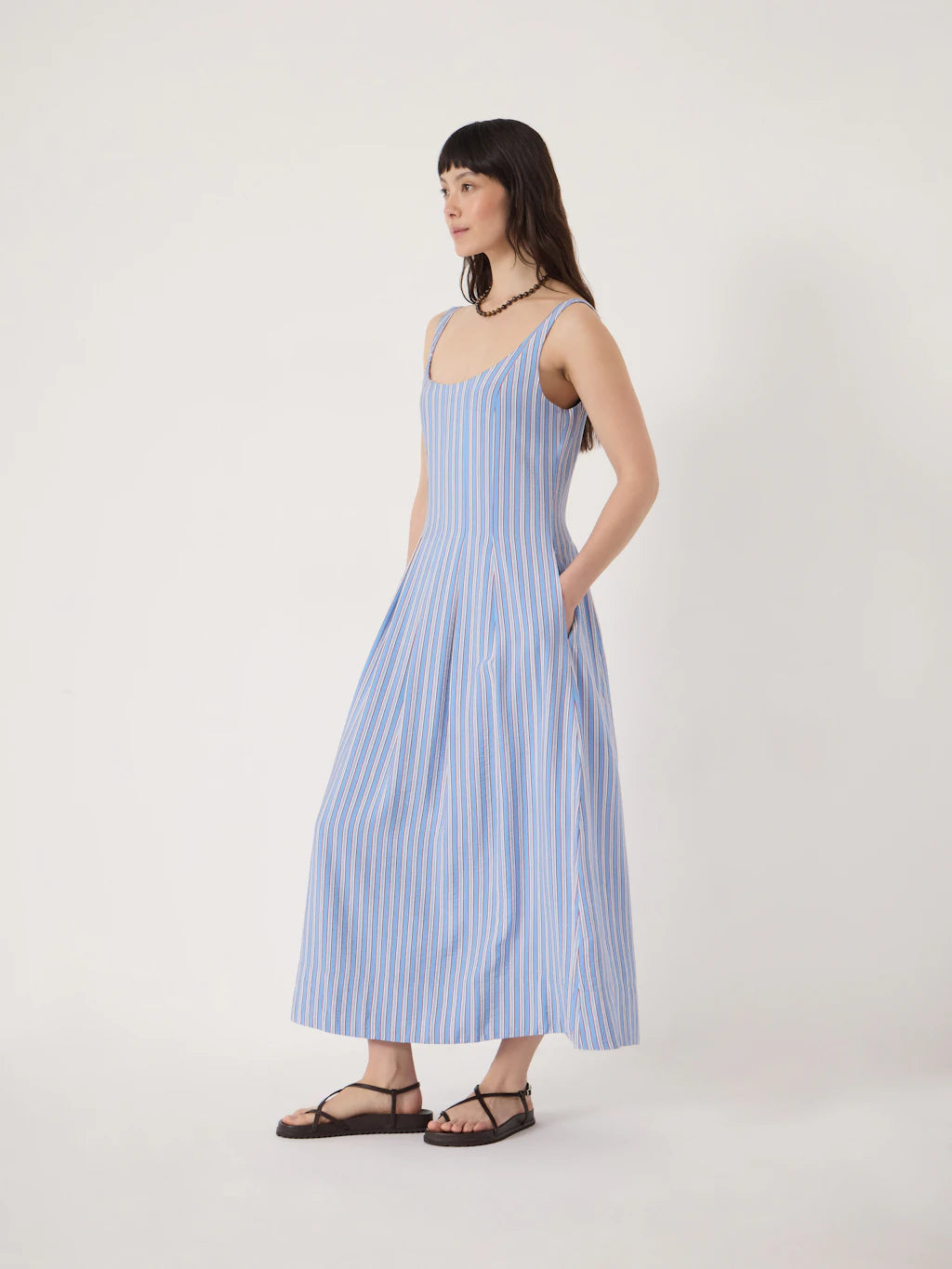 Sephy Pleat Release Dress - Stripe Red & Blue