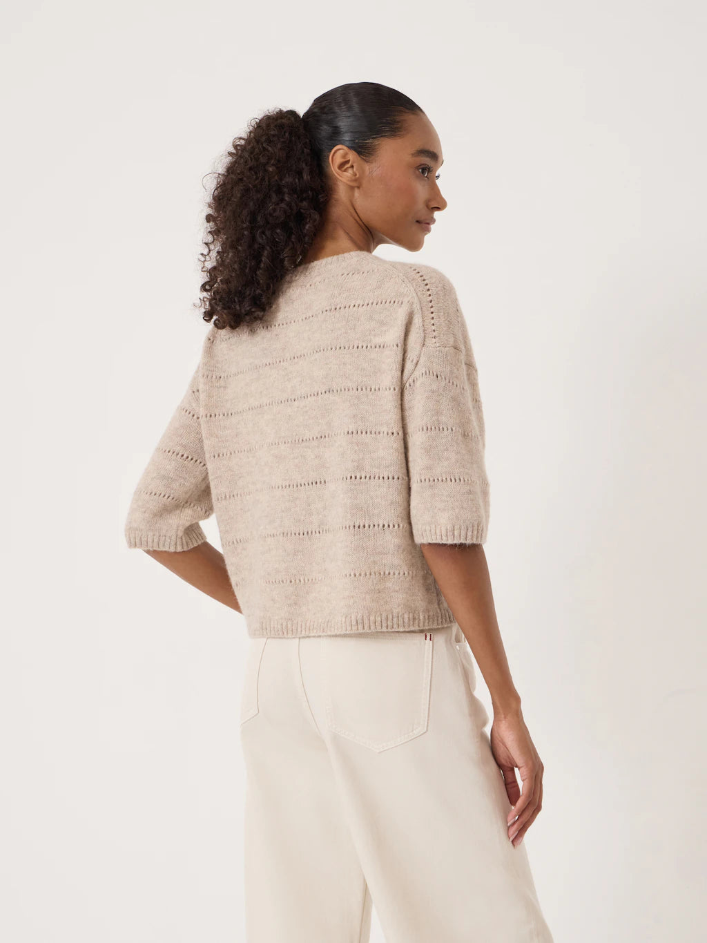 Arlette Pointelle Stitch Knitted Tee - Oatmeal