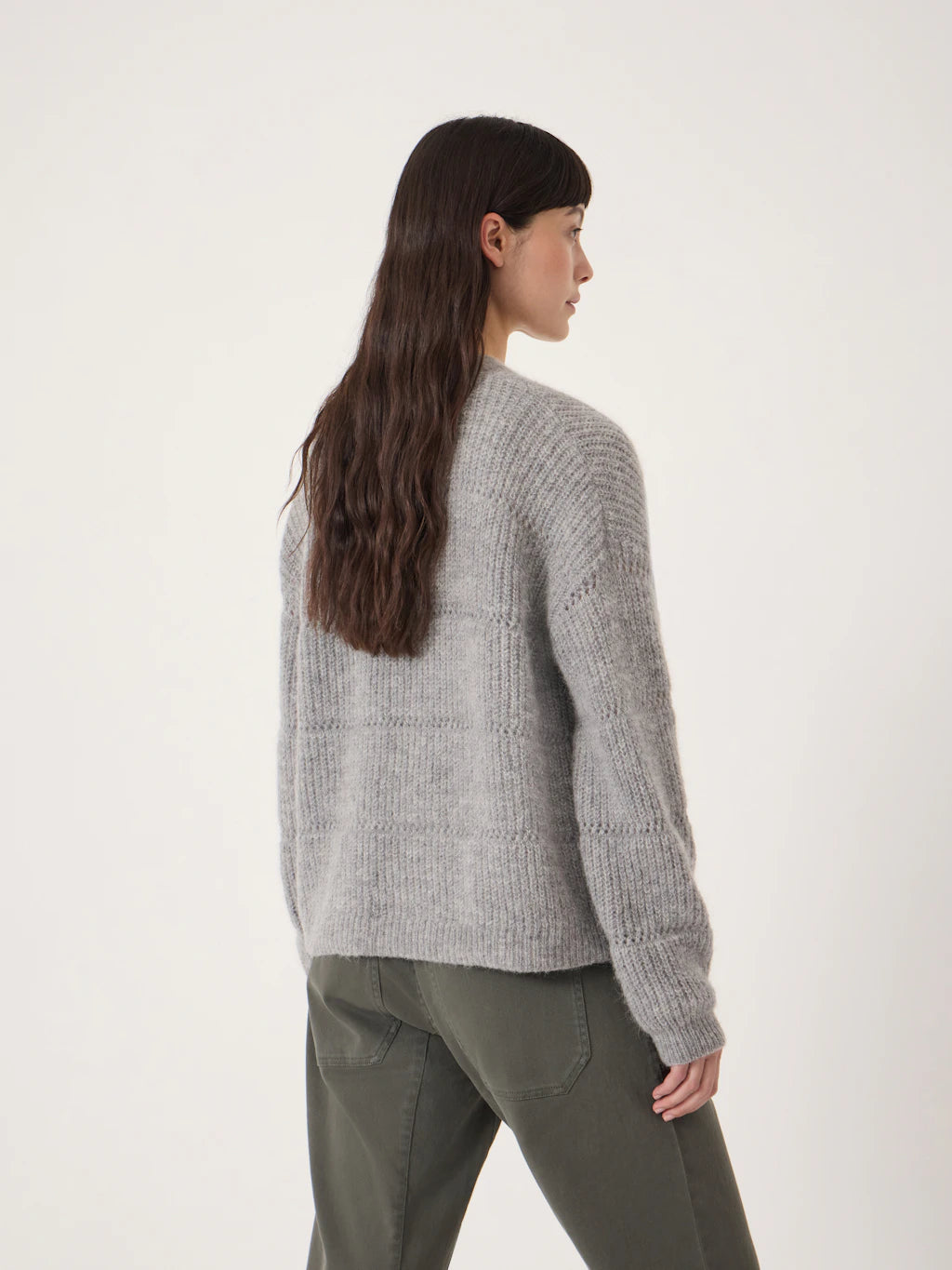Allegra Pointelle Stitch Knitted Cardigan - Mid Grey Marl