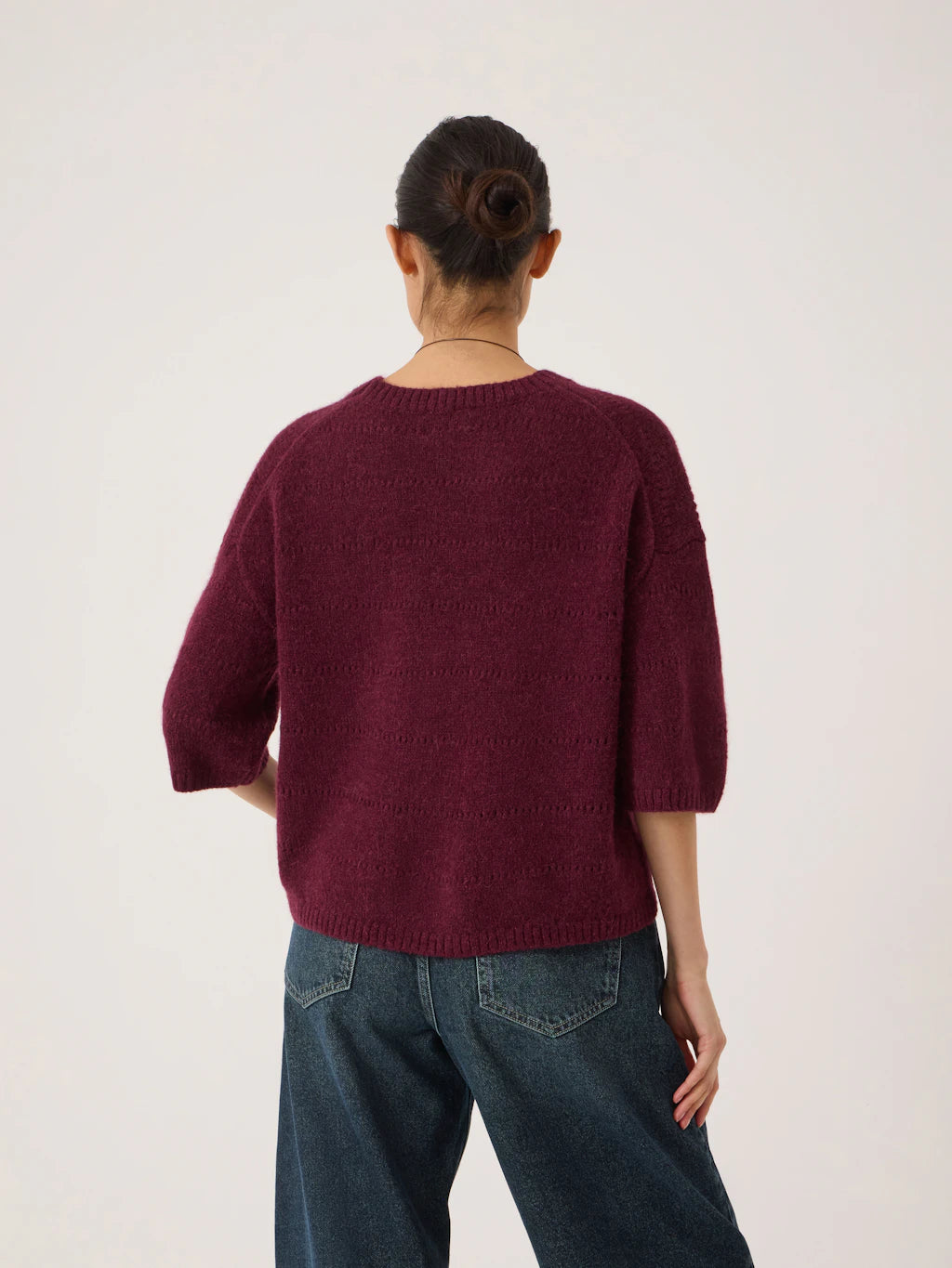 Arlette Pointelle Stitch Knitted Tee - Wine Red