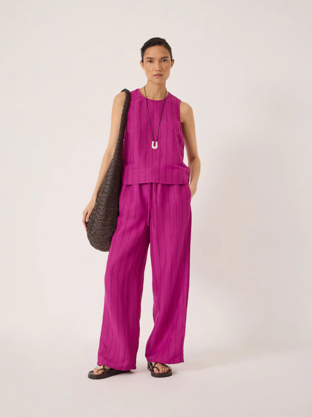 Vera Stripe Linen Blend Shell Top