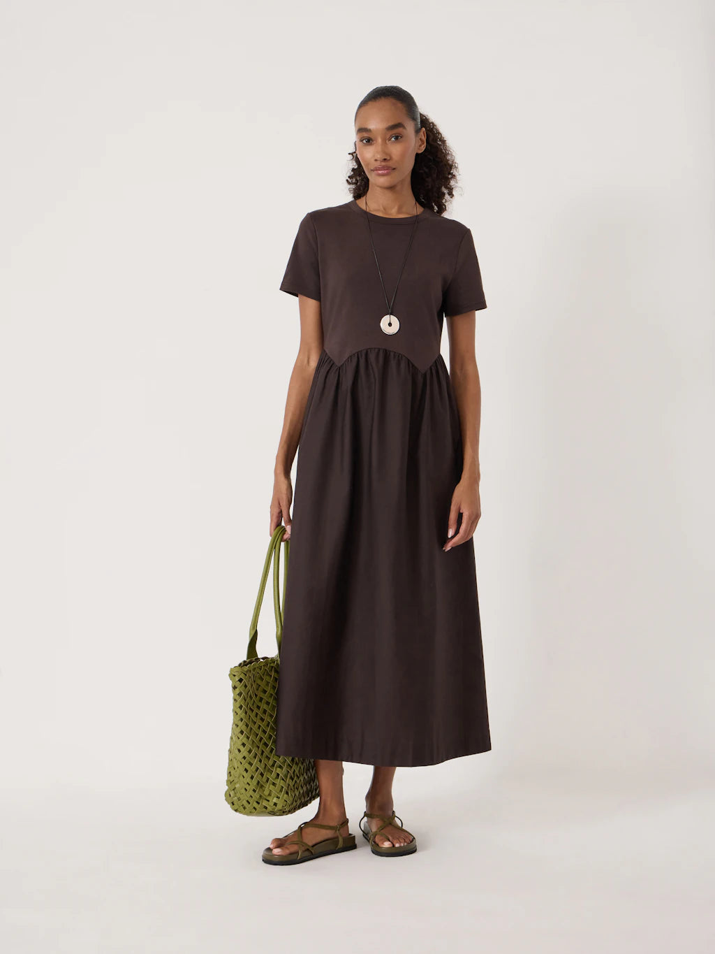 Chocolate brown jersey dress.
