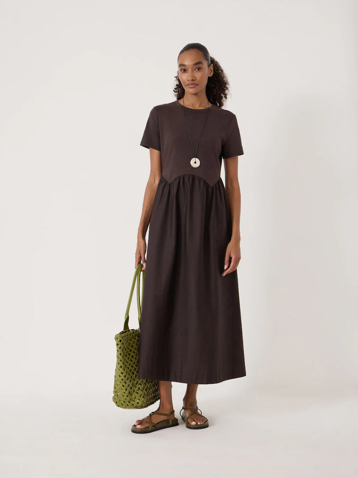 Chocolate brown jersey dress.