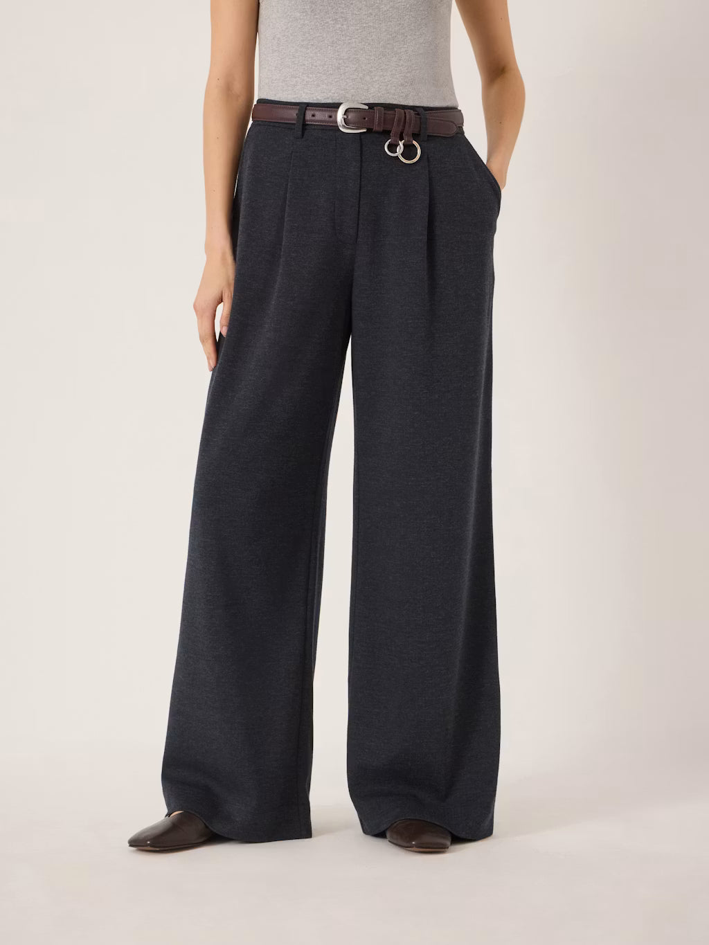 Charcoal marl wide leg jersey trousers.