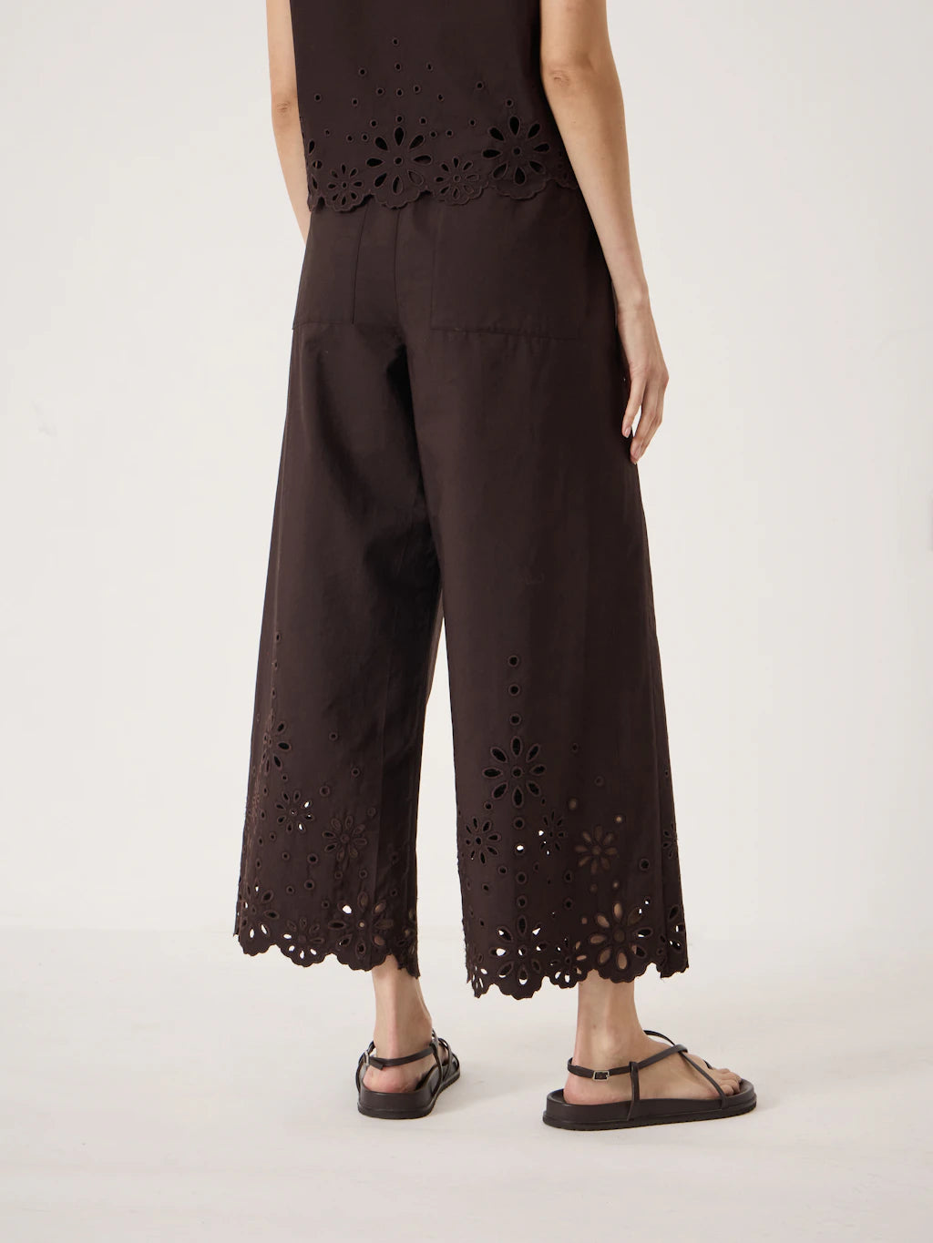 Renna Broderie Placement Trousers - Dark Brown