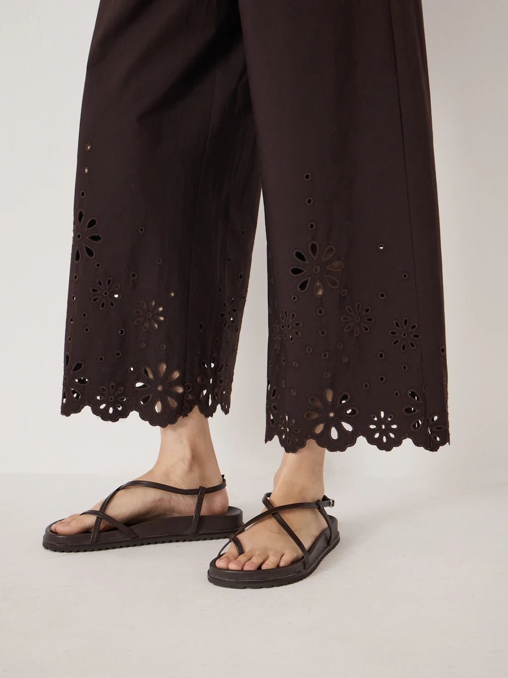 Renna Broderie Placement Trousers - Dark Brown