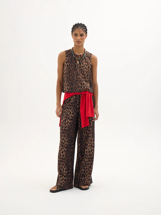 Vera Linen Blend Top - Natural Leopard Brown