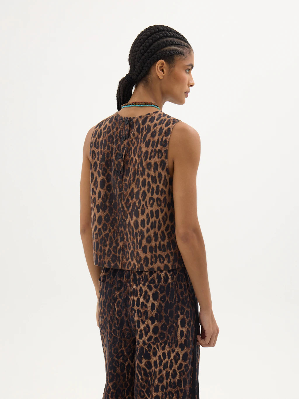 Vera Linen Blend Top - Natural Leopard Brown