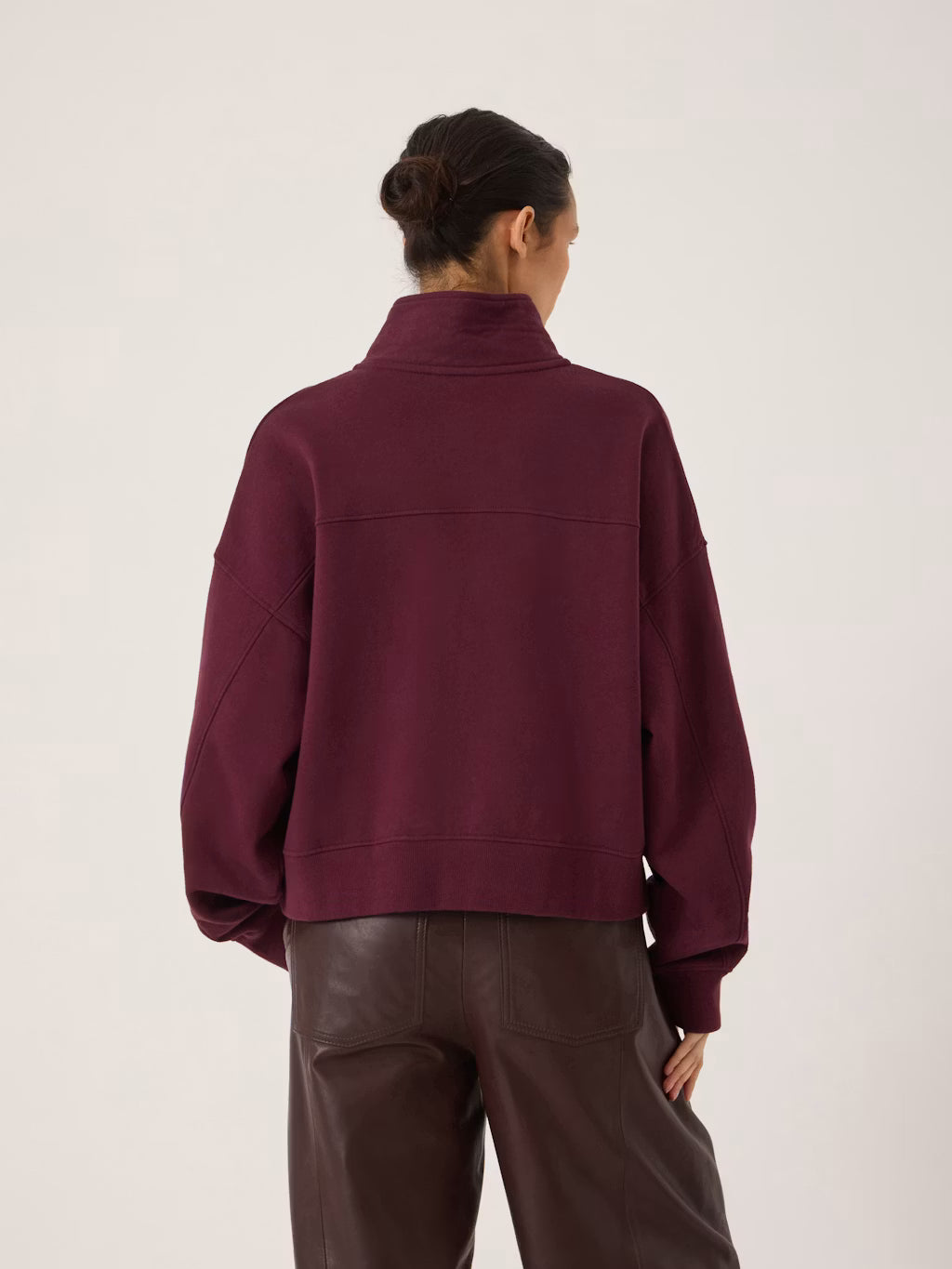 Hendrix Half Placket Cotton Sweatshirt - Wine Red