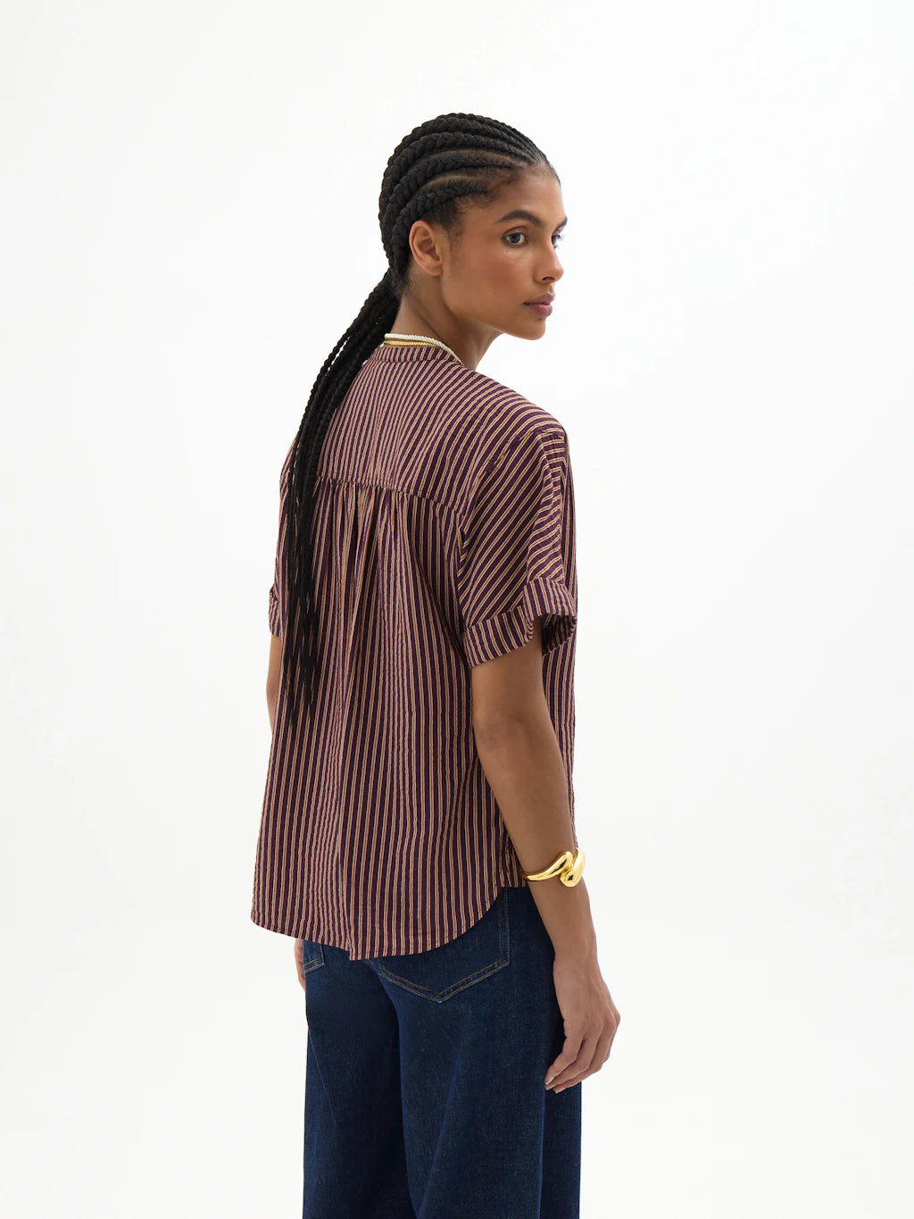 Debbie Air Flow Blouse - Burgundy Stripe Red