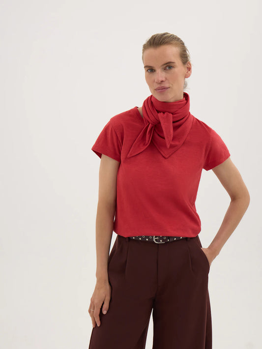 Minna Slim Fit Slub T-Shirt with Scarf - Dusty Red
