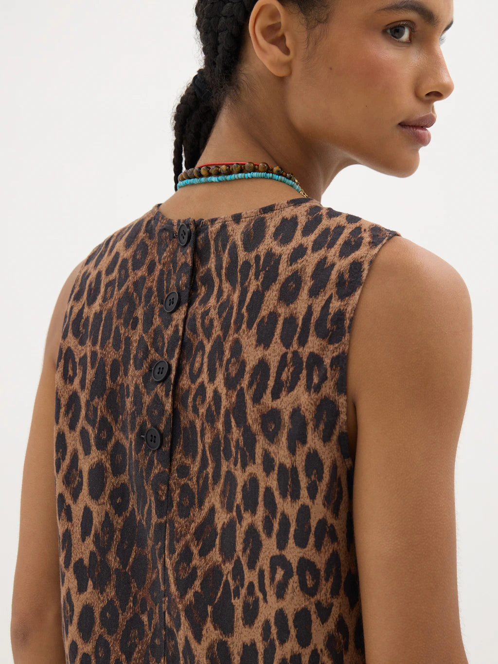 Vera Linen Blend Top - Natural Leopard Brown