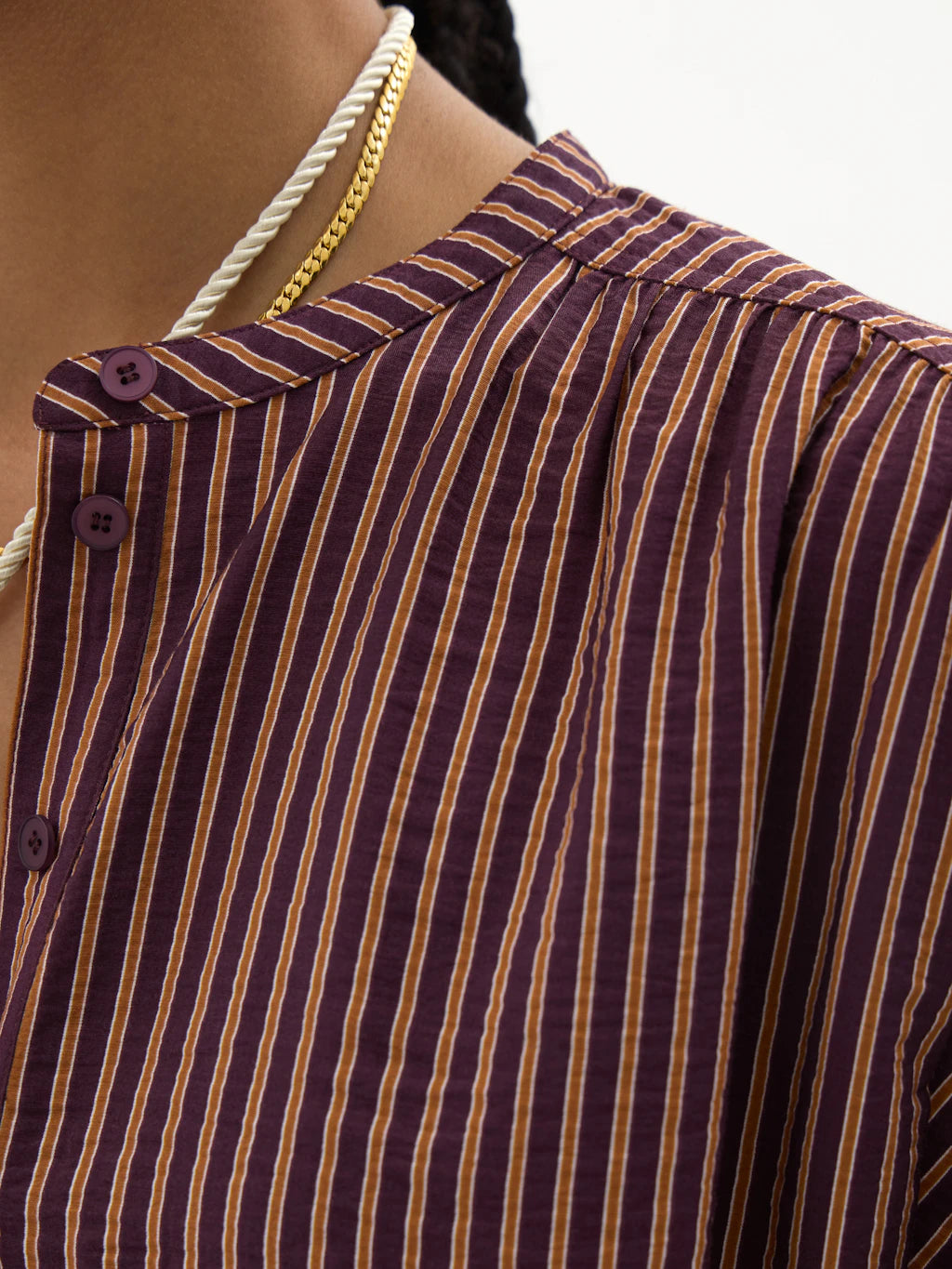 Debbie Air Flow Blouse - Burgundy Stripe Red