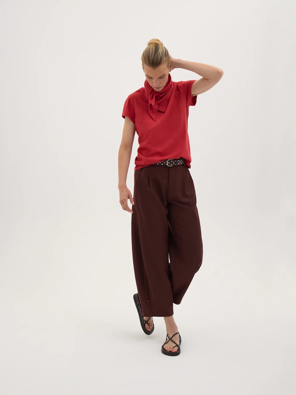 Minna Slim Fit Slub T-Shirt with Scarf - Dusty Red