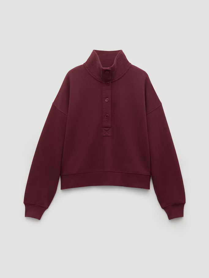 Hendrix Half Placket Cotton Sweatshirt - Wine Red