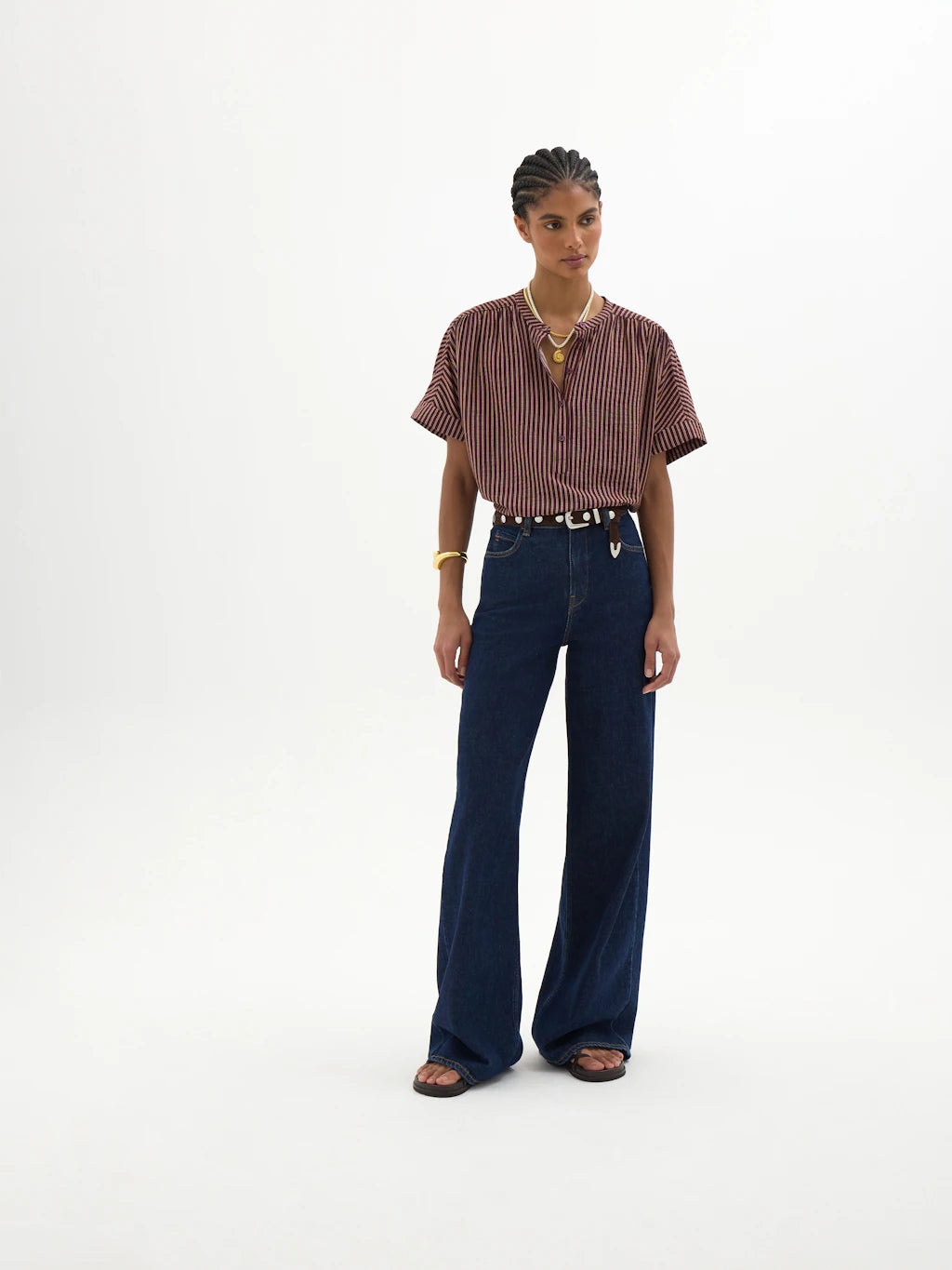 Debbie Air Flow Blouse - Burgundy Stripe Red