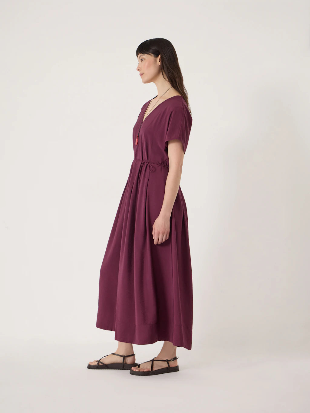 Bronte Pleated Midi Dress - Wine Red
