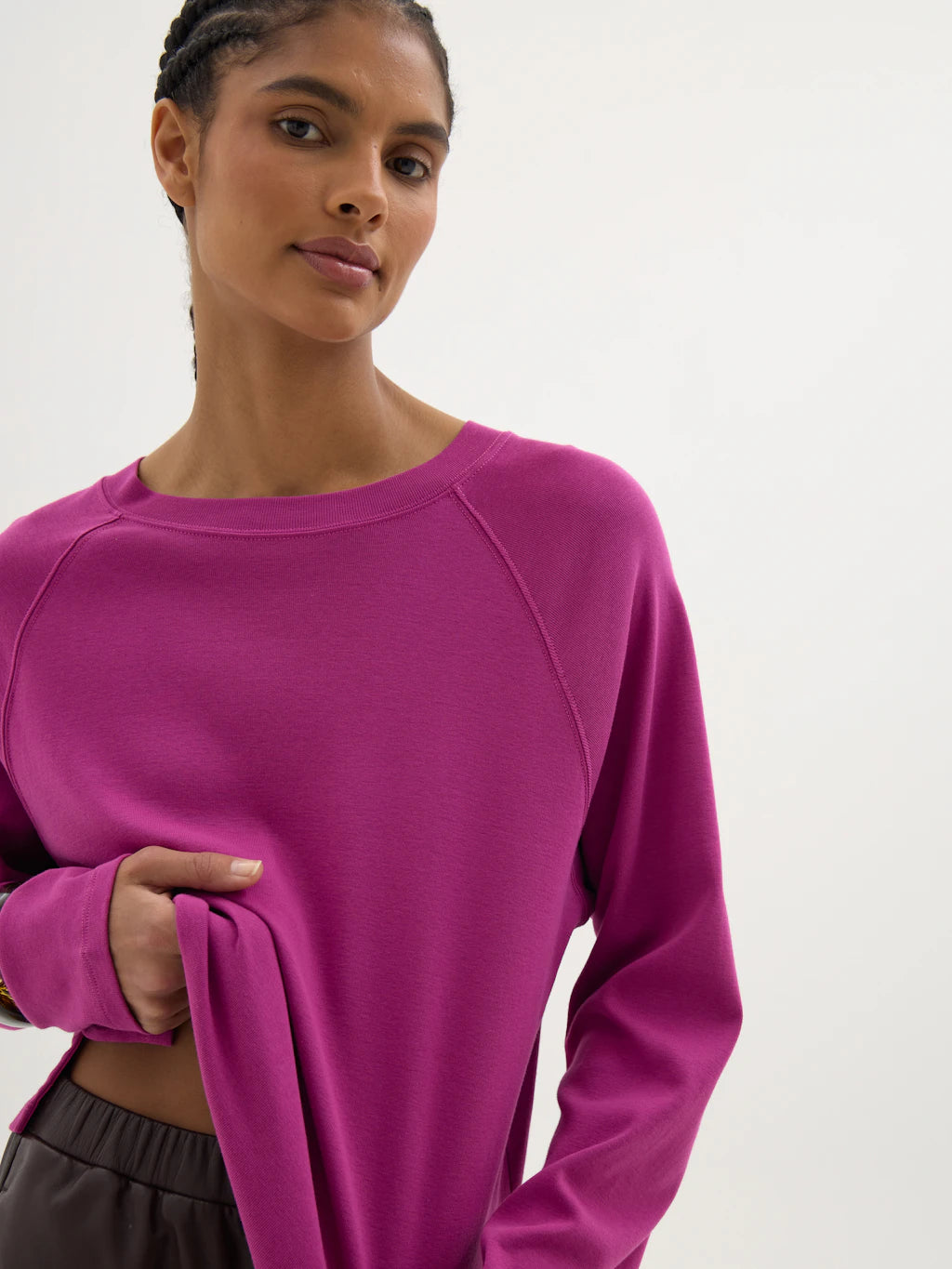 Raglan top in orchid pink.