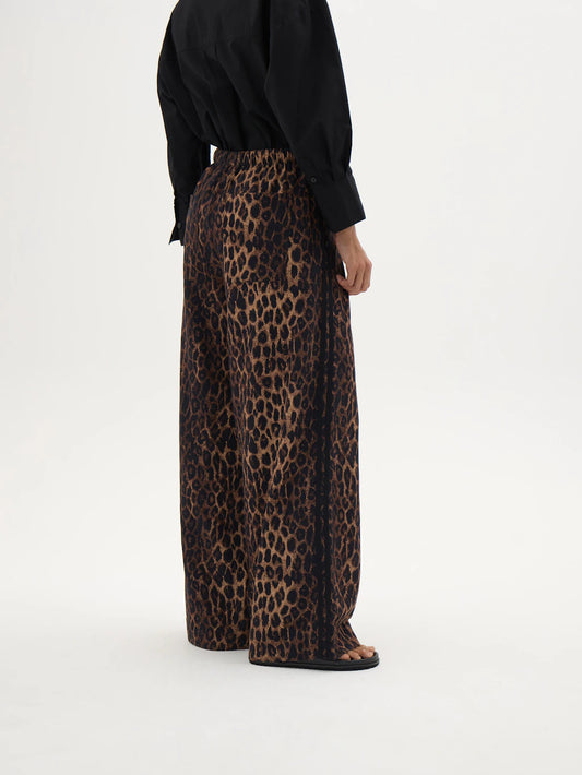 Petunia Linen Blend Leopard Print Trousers - Natural Leopard Brown